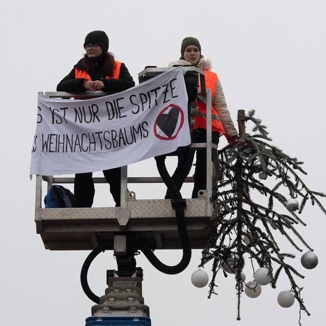 Climate activists decapitate prominent Berlin Christmas tree